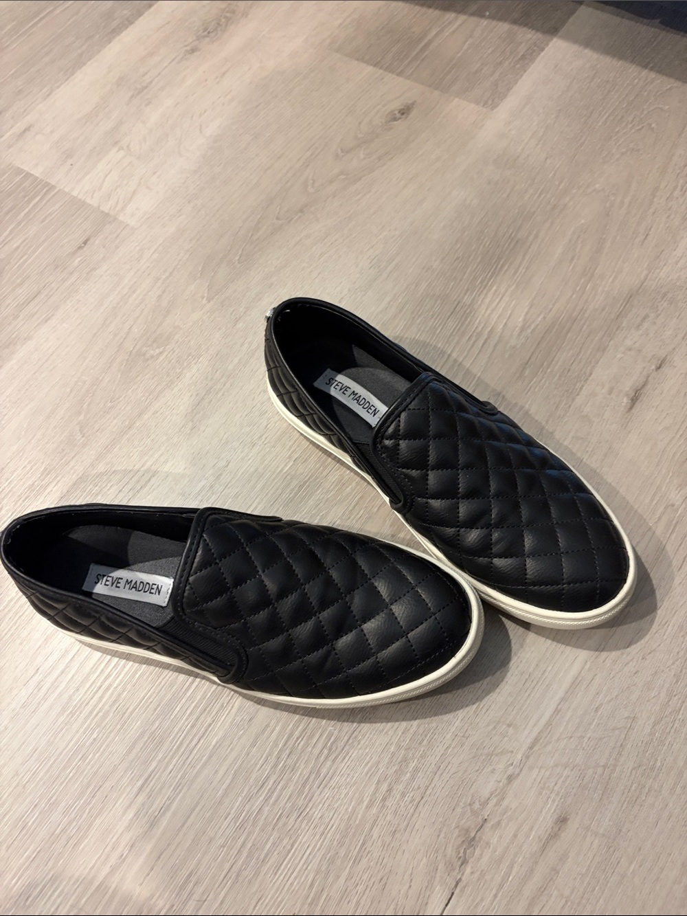 Steve Madden Quilted Black Slip-On Sneakers with White Sole